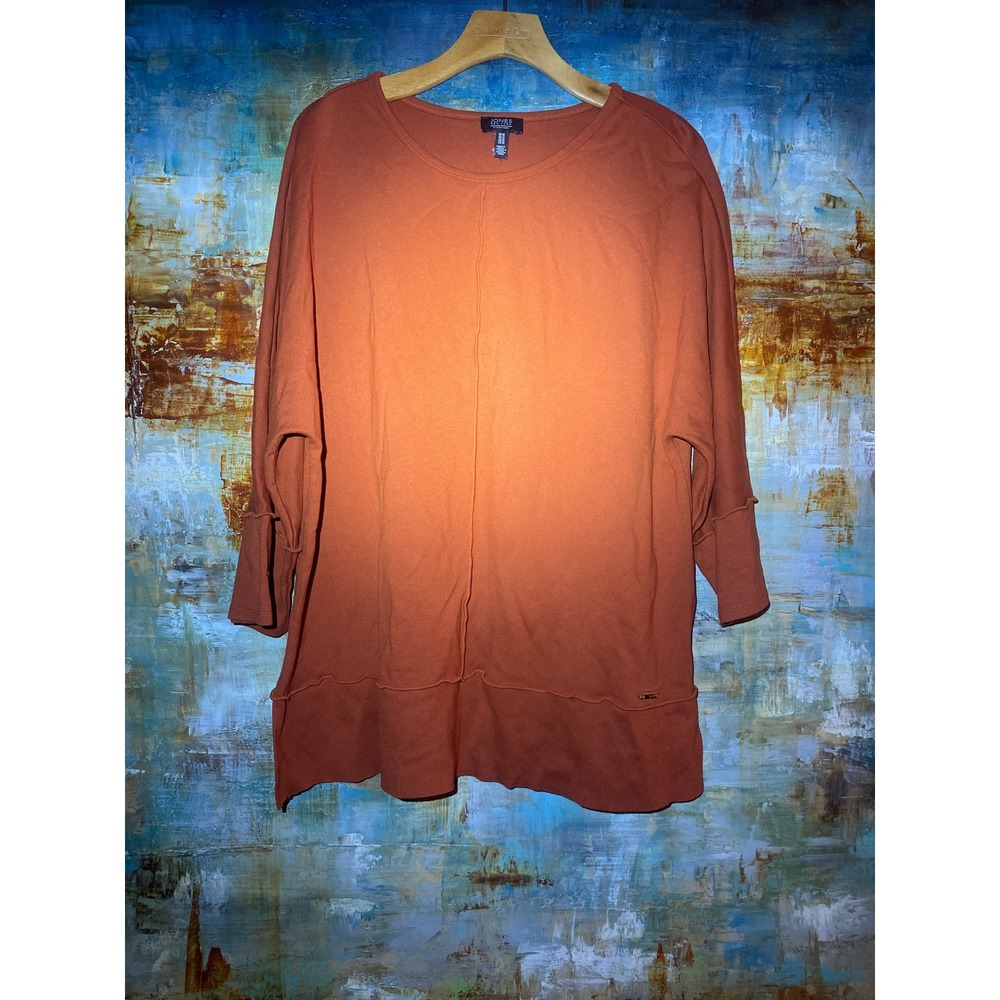 Jones New York Signature Rust Orange 3/4 Sleeve Raw Edge Seam Tunic Top 1X Plus